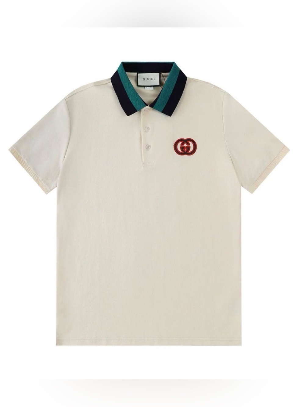 Gucci Men’s Cream Polo with Green and Black Contrast Collar